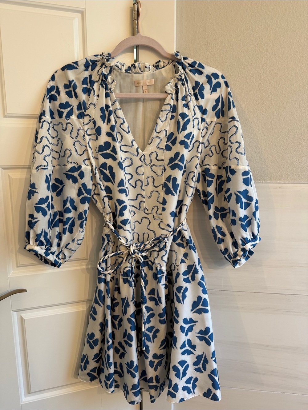 Rebecca Taylor Belted Mini Dress with Blue Floral Print Small